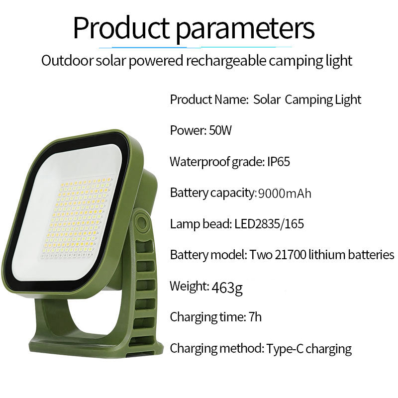 80W LED Solar-Powered Camping Lamp with Magnetic Base & Zoom Function - Portable Outdoor Light
