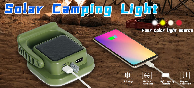 80W LED Solar-Powered Camping Lamp with Magnetic Base & Zoom Function - Portable Outdoor Light