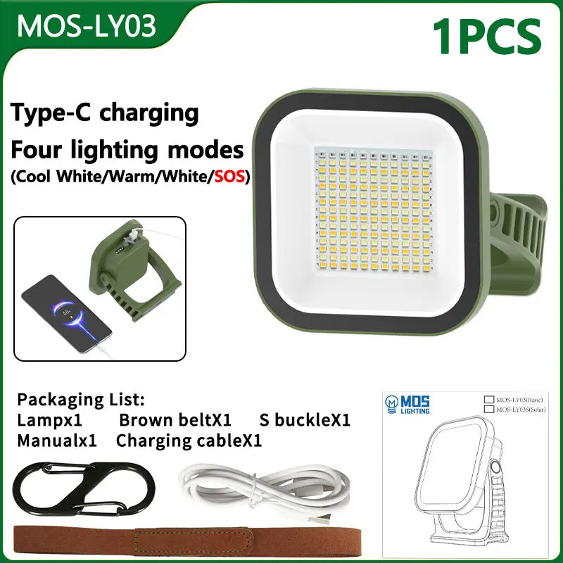 80W LED Solar-Powered Camping Lamp with Magnetic Base & Zoom Function - Portable Outdoor Light