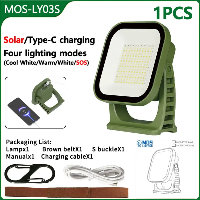 80W LED Solar-Powered Camping Lamp with Magnetic Base & Zoom Function - Portable Outdoor Light