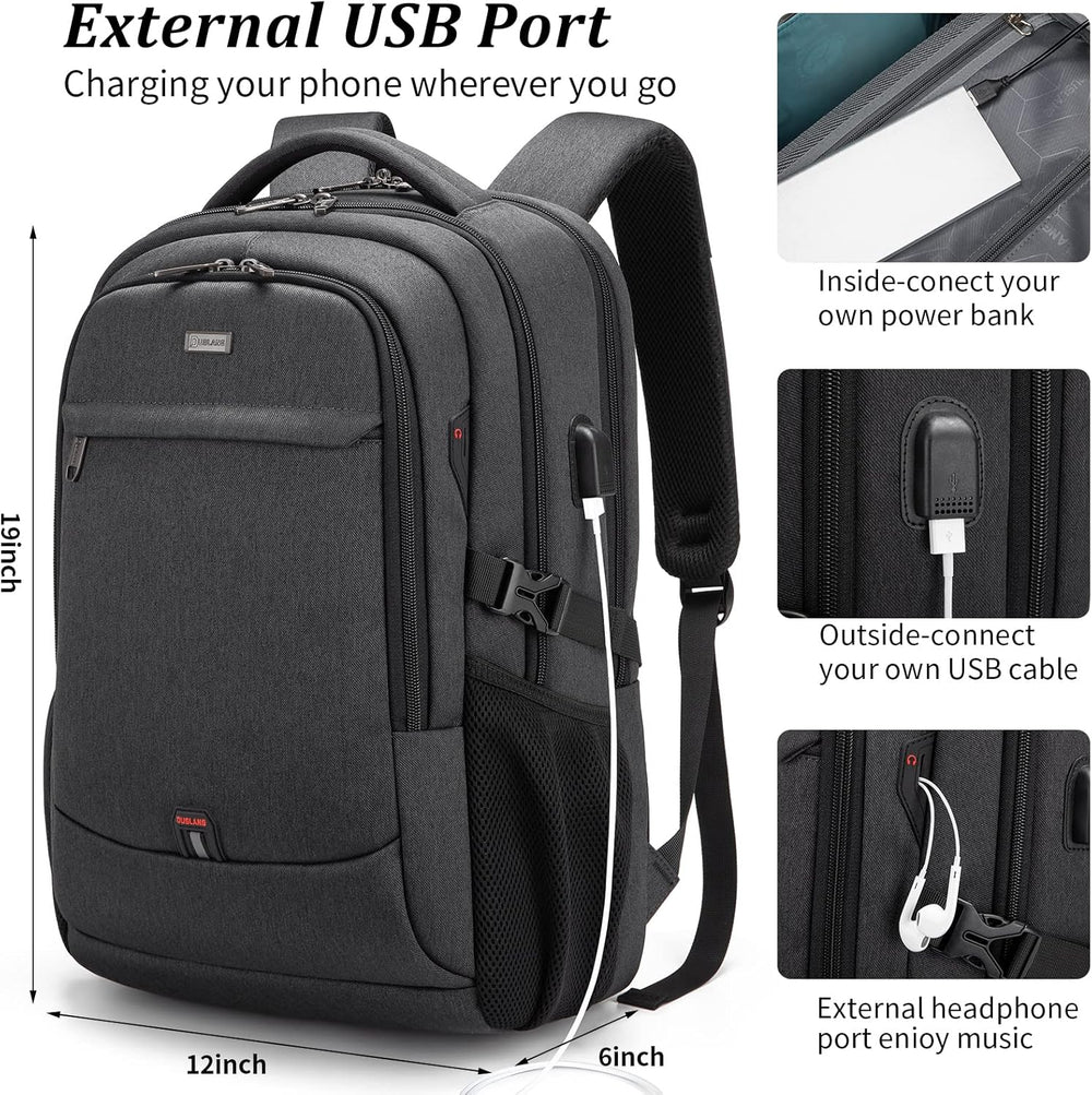Water-Resistant Travel Laptop Backpack with USB Charging Port & Organized Storage Compartments - Perfect for Commuting & Travel