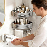 Optimized Product Title: "Duscheckregal 2er-Set – Bohrlochfreie Wandmontage mit Haken für platzsparende Aufbewahrung" 

This title includes keywords that enhance search visibility while clearly describing the product's features and benefits.