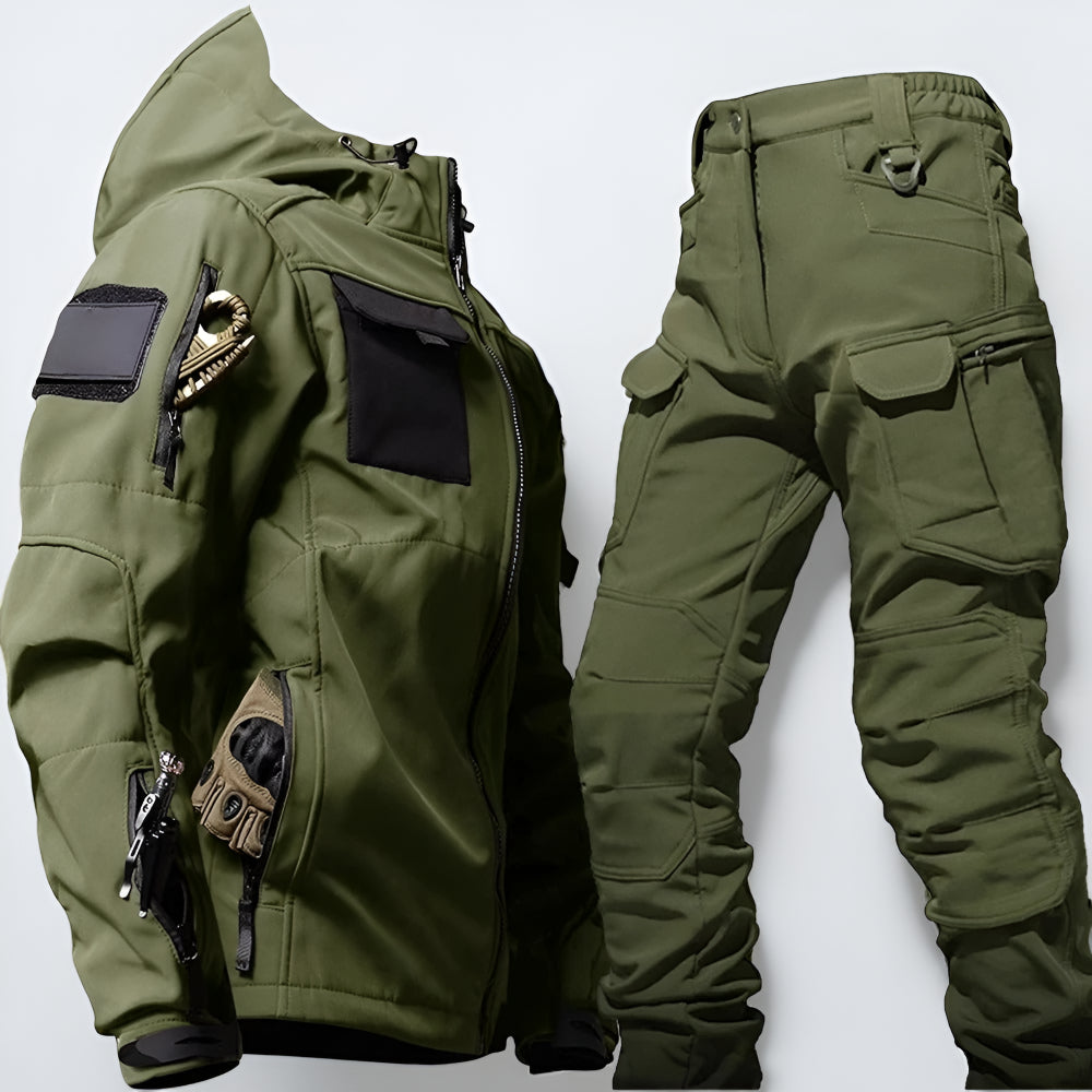 Men's Tactical Outdoor Jacket Pants Rugged Multi Pocket Hooded