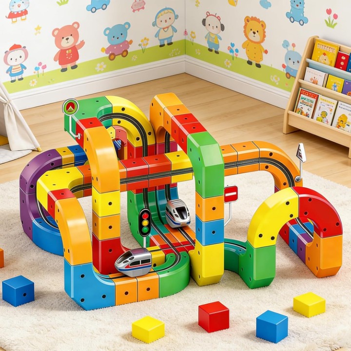 Magnetic Track Building Blocks – 81-Piece, USB Train & Gravity Effect