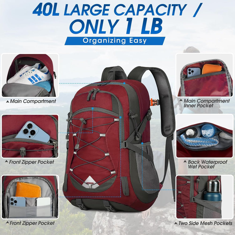 40L Waterproof Hiking & Camping Backpack - Lightweight, Packable & Durable - Ideal for Outdoor Adventures