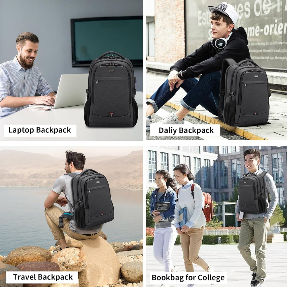 Water-Resistant Travel Laptop Backpack with USB Charging Port & Organized Storage Compartments - Perfect for Commuting & Travel