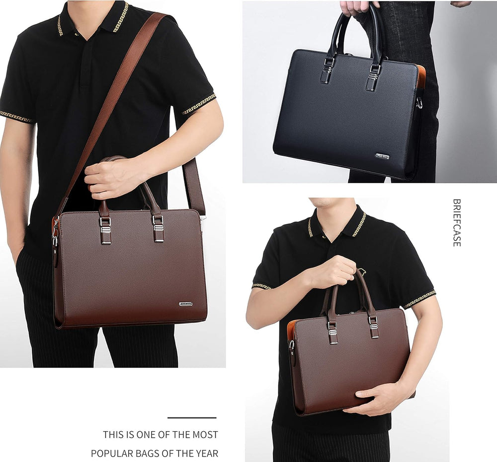 Premium Genuine Leather Multi-Compartment Business Briefcase for Professionals - Stylish & Durable Work Bag