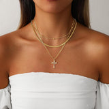 Necklace Layered Cross Pendant Mothers Day Gold Jewelry Gift
