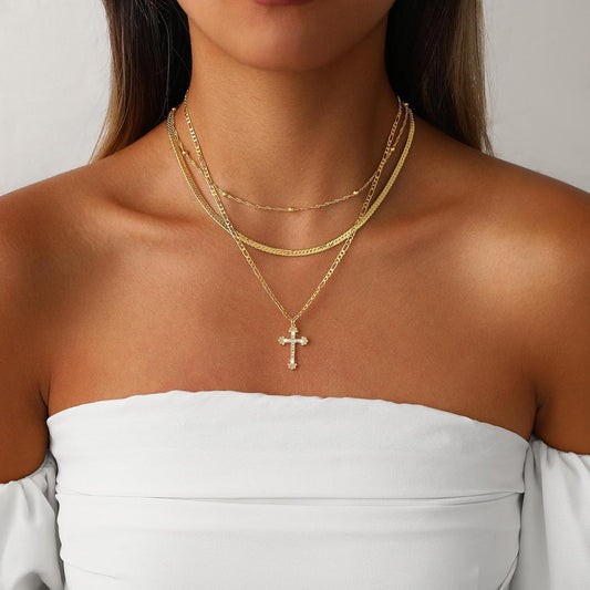 Layered Cross Pendant Necklace – Gold Jewelry, Women's Necklace & Mother's Day Gift