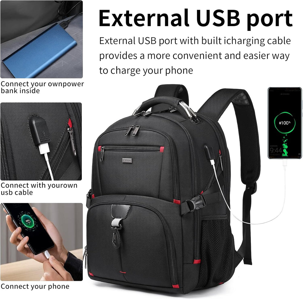 50L Extra Large Water-Resistant Travel Laptop Backpack with USB Charging Port - Ideal for Business & Outdoor Use