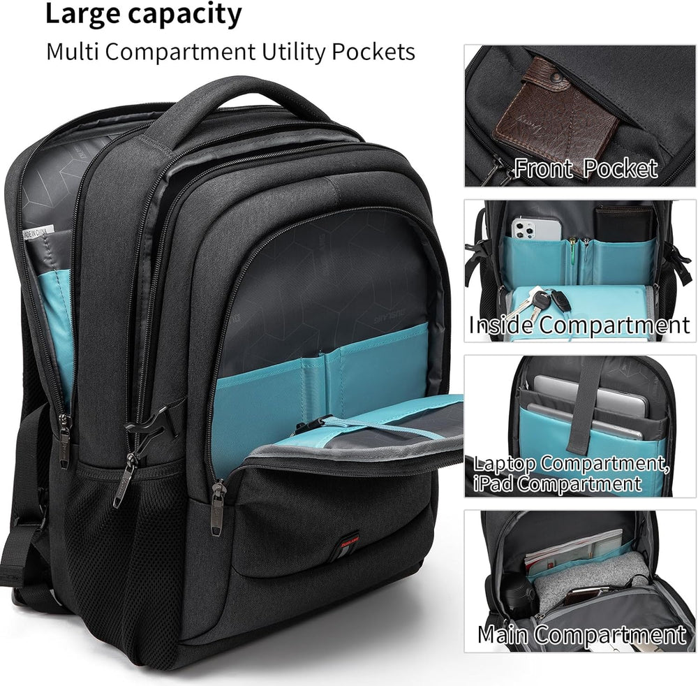 Water-Resistant Travel Laptop Backpack with USB Charging Port & Organized Storage Compartments - Perfect for Commuting & Travel