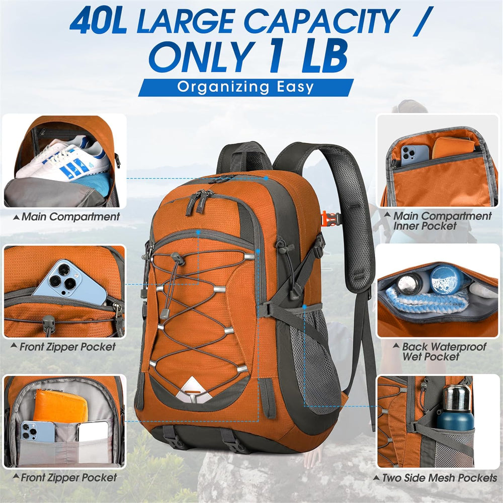40L Waterproof Hiking & Camping Backpack - Lightweight, Packable & Durable - Ideal for Outdoor Adventures