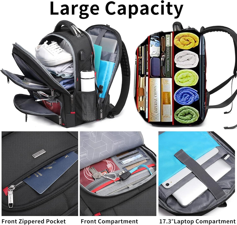 50L Extra Large Water-Resistant Travel Laptop Backpack with USB Charging Port - Ideal for Business & Outdoor Use