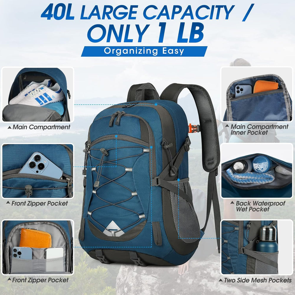 40L Waterproof Hiking & Camping Backpack - Lightweight, Packable & Durable - Ideal for Outdoor Adventures