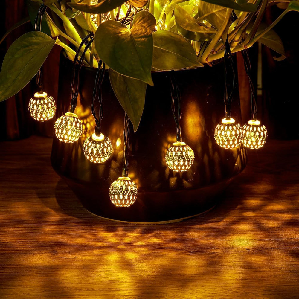 Solar Moroccan String Lights 12m – 100 LED Balls, Warm White & IP65 Waterproof