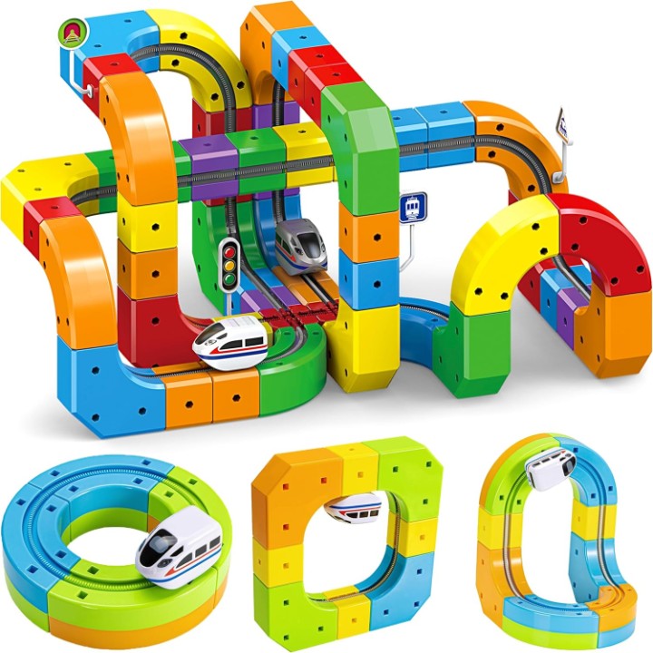 Magnetic Track Building Blocks – 81-Piece, USB Train & Gravity Effect