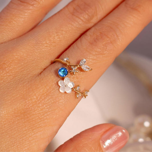 Birthstone Ring – Flower Design, Cubic Zirconia & Adjustable Fit
