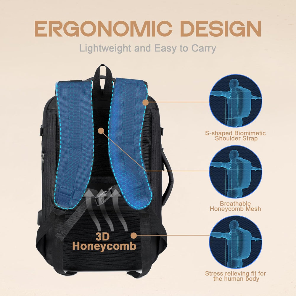AirVoyage 40L Expandable Waterproof Travel Backpack with USB Charging Port & 17” Laptop Sleeve - Perfect for Adventure & Daily Commute