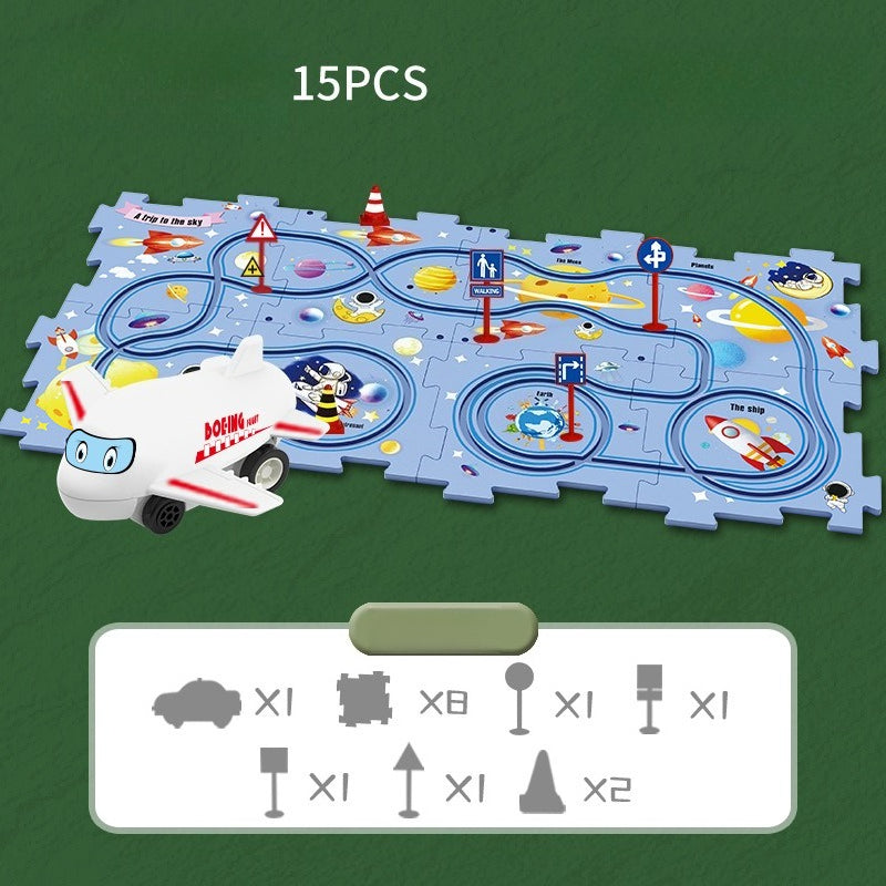 Kids Puzzle Road Play Set – Toy Car, Traffic Signs & 47×25cm Track