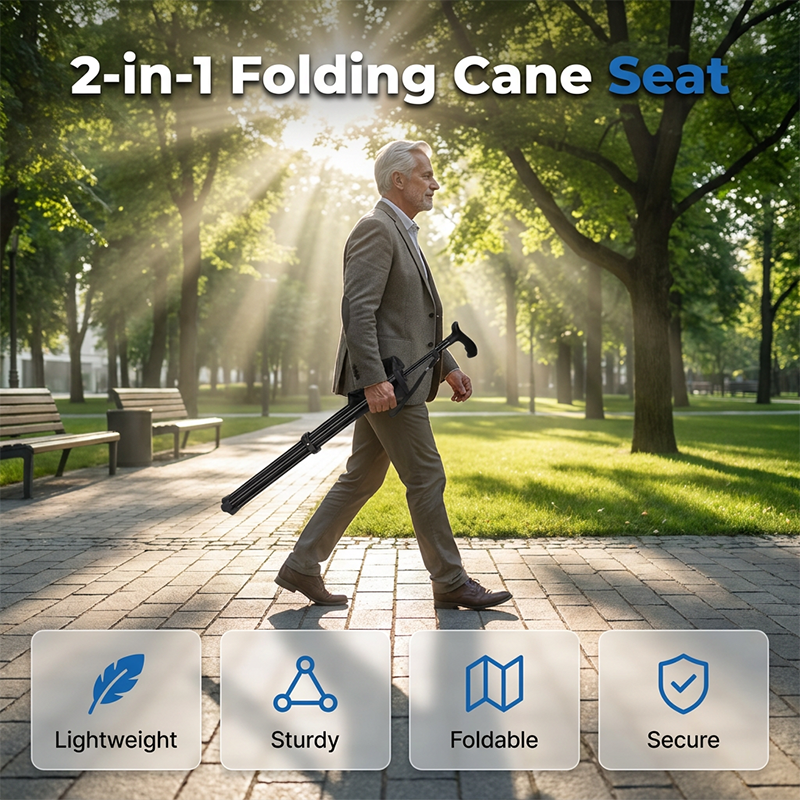 Folding Walking Cane with Seat – Height-Adjustable 80-101 cm & 100 kg Capacity