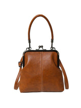 Vintage Kiss-Lock Handbag – Women's, Faux Leather & Detachable Crossbody Strap