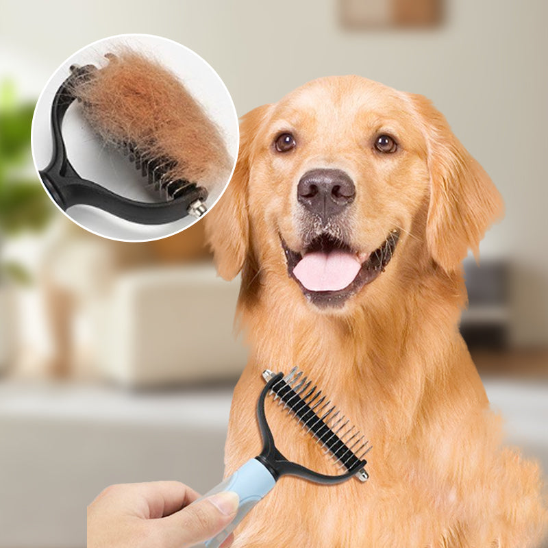 Pet Deshedding Grooming Brush – Safety Blades, Anti-Mat & Ergonomic Grip