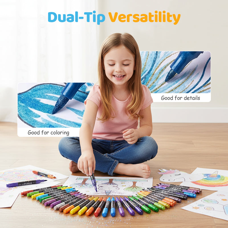 Shimmer Glitter Marker Set – Dual-Tip, Water-Based Acrylic Ink & Non-Toxic