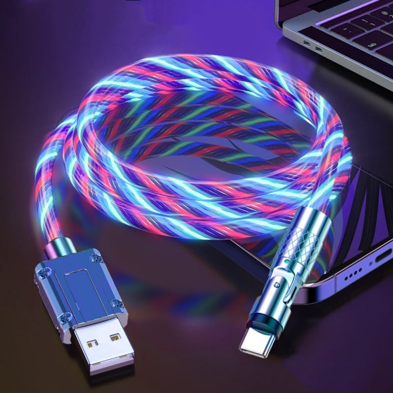 USB-Ladekabel mit 540° rotierendem Stecker und LED-Beleuchtung