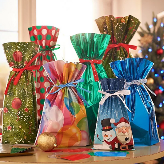 15 Set Drawstring Christmas Gift Bags - Festive Holiday Gift Wrapping, Reusable & Eco-Friendly