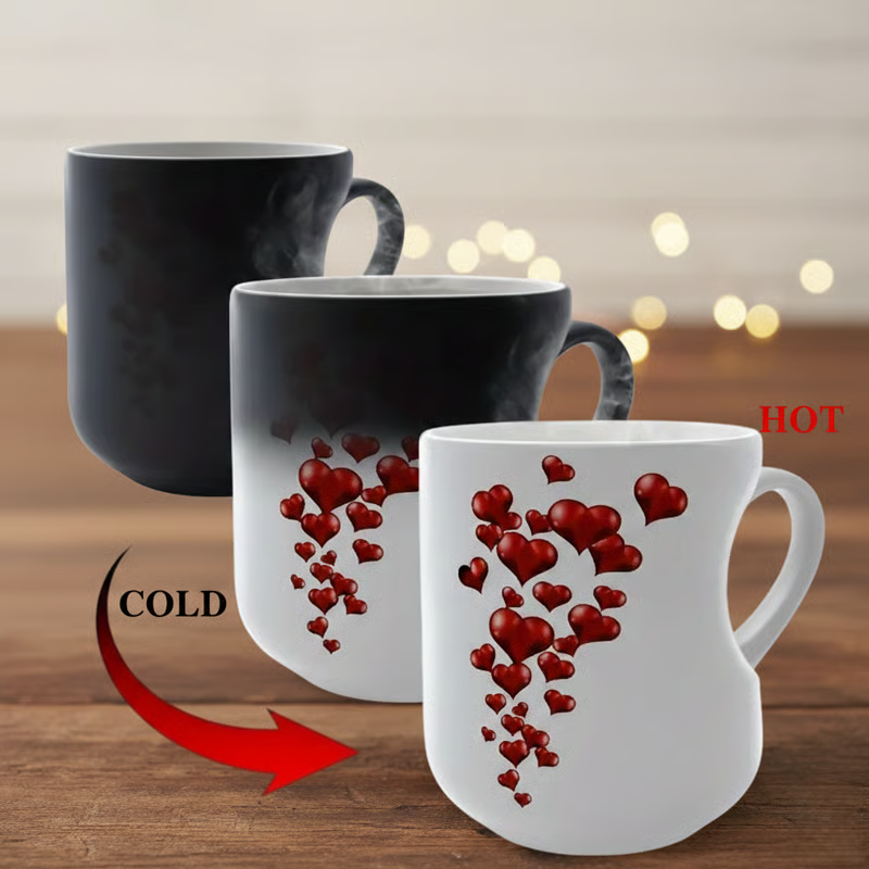 Color-Changing Heart Ceramic Mug – 400ml, Heat-Reactive Design & Heart Handle