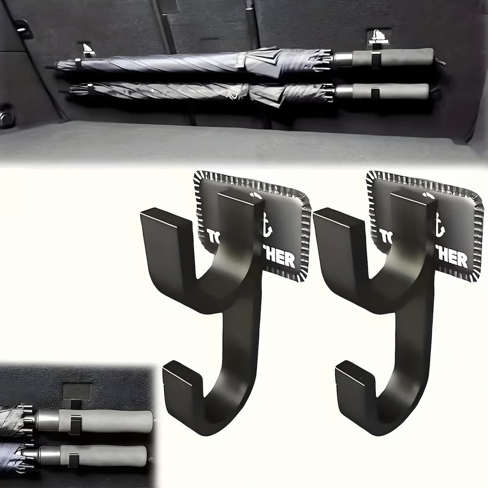 Car Umbrella Holder with Hook – Headrest Clip Mount, Non-Slip Metal Clip (2-Pack)
