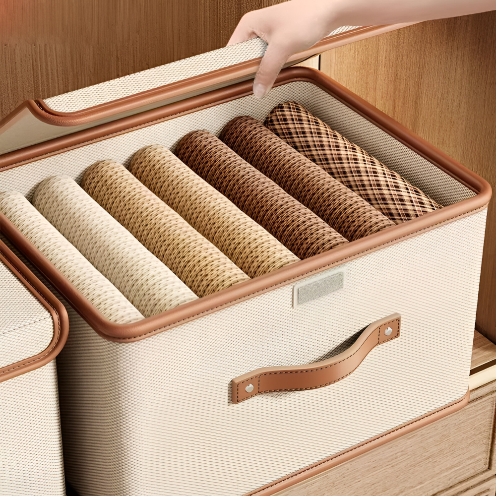 Foldable Storage Box – Lid, Leather Handles & Water-Resistant Oxford Fabric