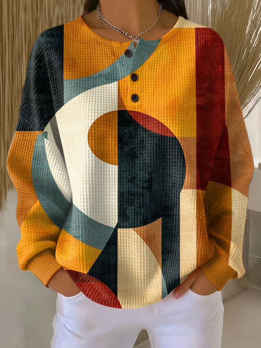 Lærke Geometric Pattern Waffle Knit Sweater - Stylish & Cozy Pullover