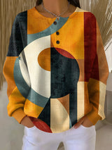 Lærke Geometric Pattern Waffle Knit Sweater - Stylish & Cozy Pullover