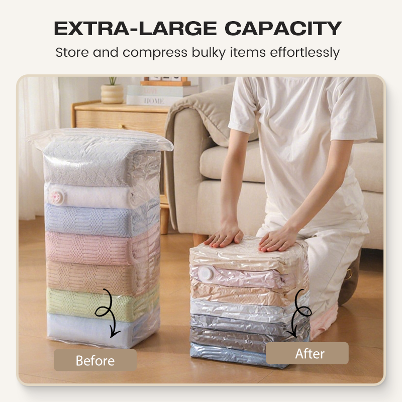 Vacuum Storage Bags – 75% Space Saving, Pump-Free & Reusable