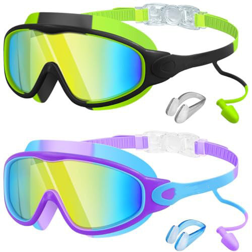 Kids Swimming Goggles – 2-Pack, Anti-Fog, UV Protection & Ear Plugs