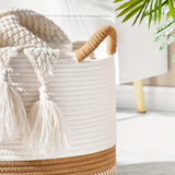 Boho Cotton Storage Basket – Woven Rope Handles, 35×40cm & Cream Striped Design