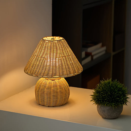 Bamboo Woven Desk Lamp – USB Powered, Natural Handwoven Shade & Boho Style
