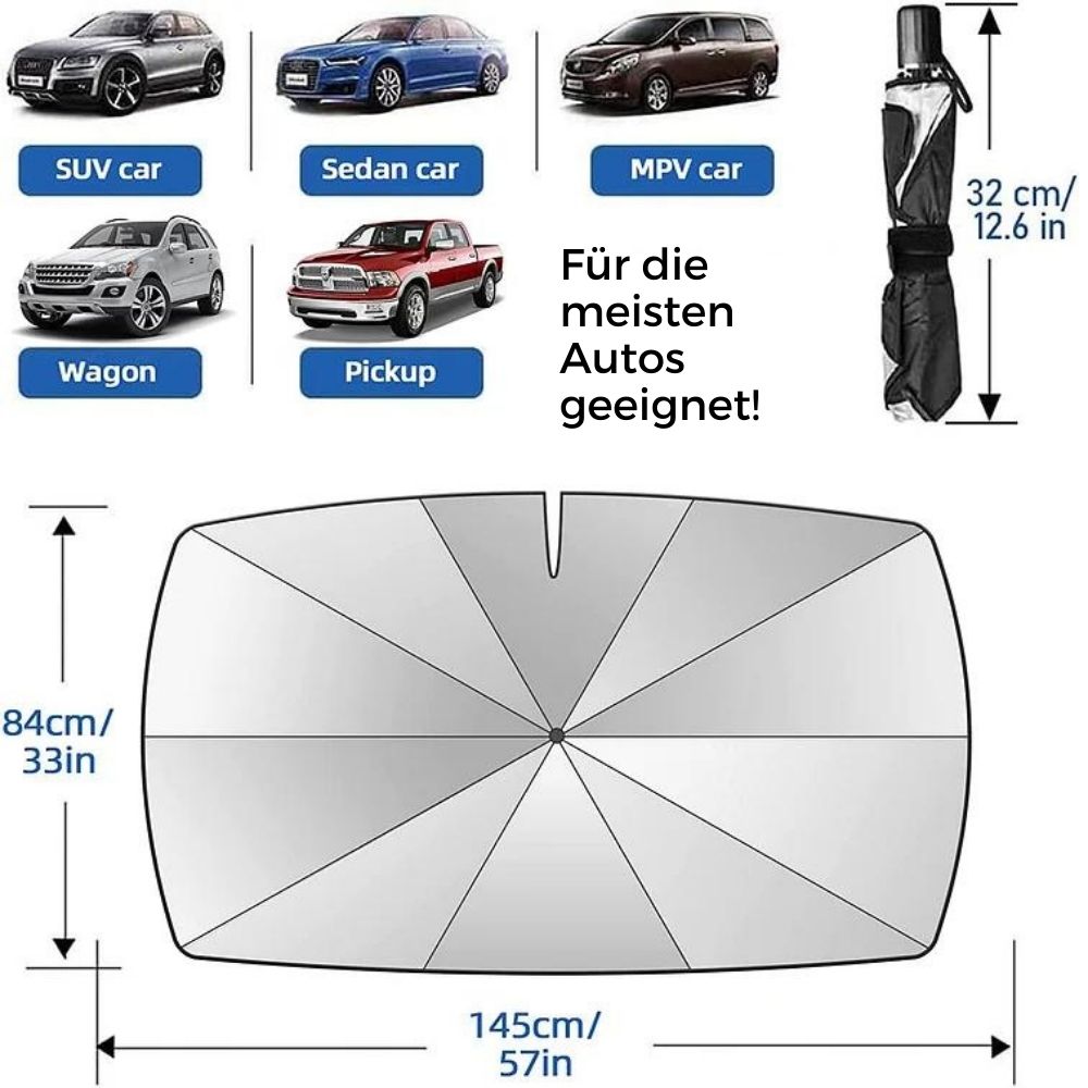 Car Windshield Sun Shade – 360° Rotating Handle, UV Protection & Foldable
