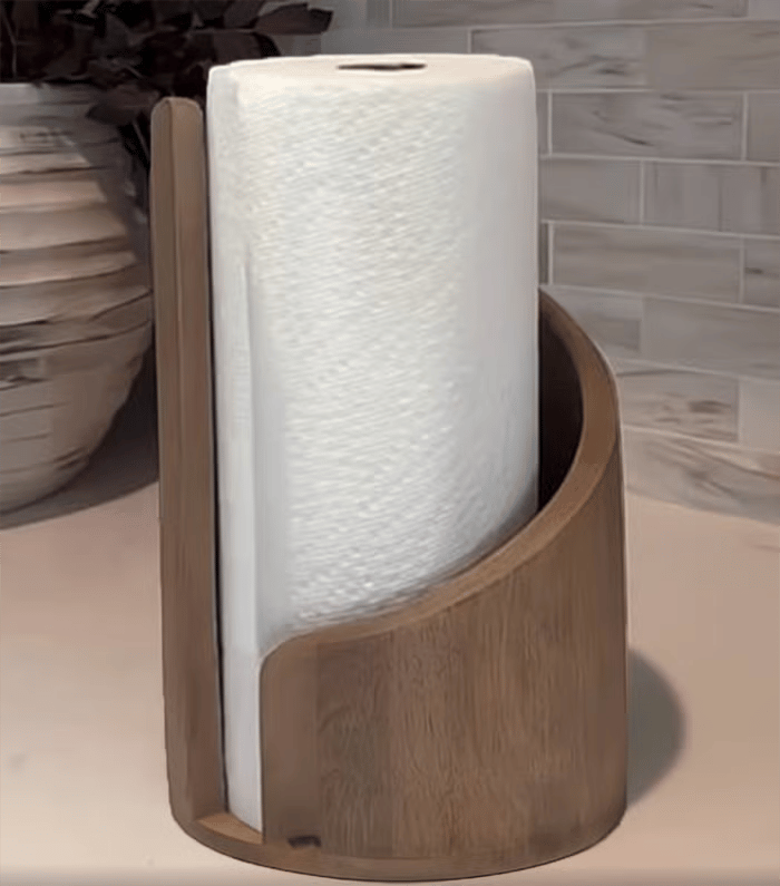 Wooden Paper Towel Holder – Solid FSC Wood, Metal Rod & Non-Slip Base