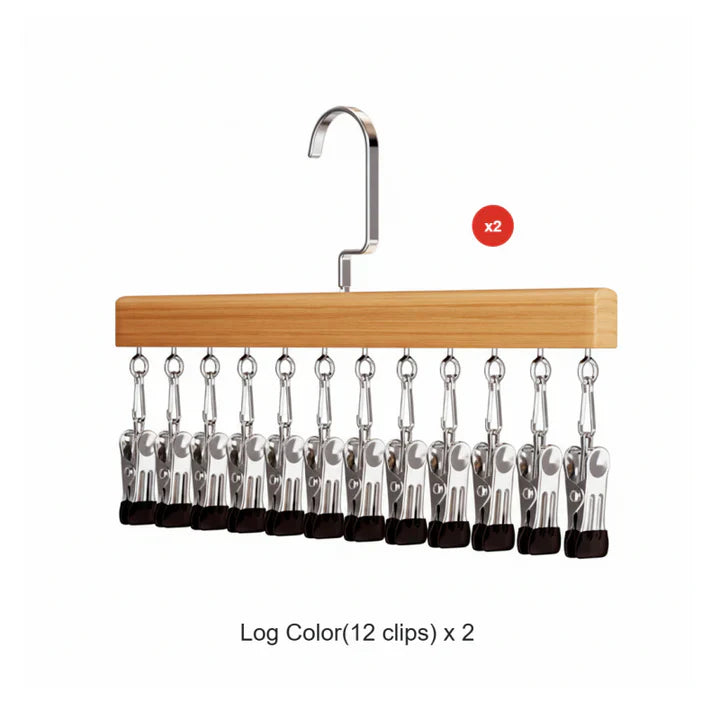 2er Set Holzbügel mit Edelstahlklemmen – Platzsparende Kleiderbügel für effizientes Aufhängen