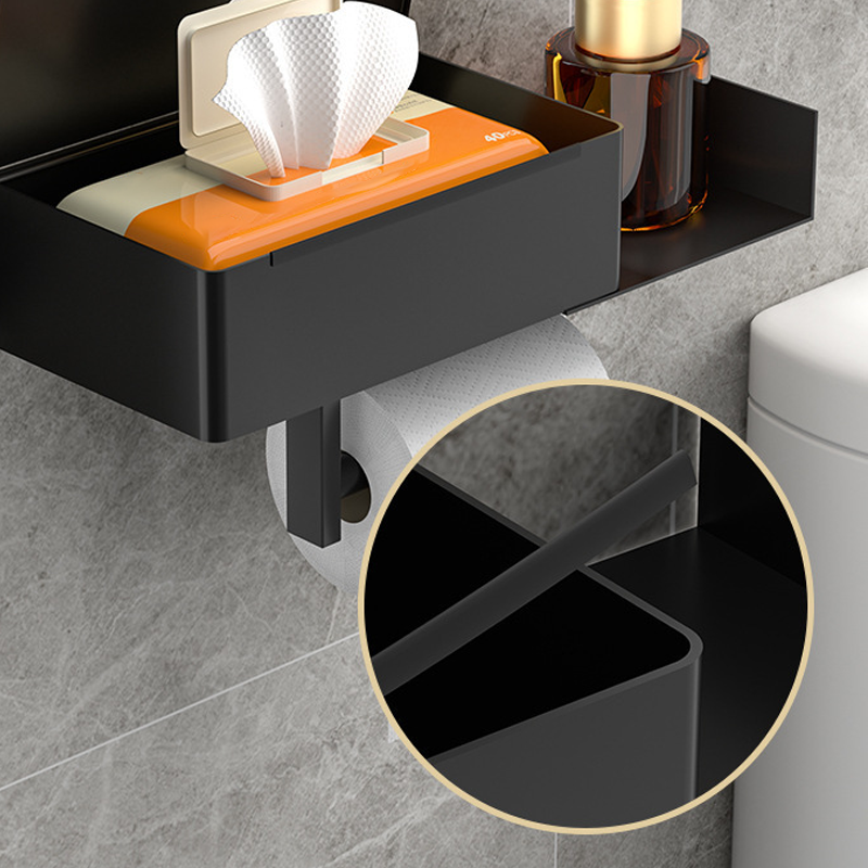 No-Drill Toilet Paper Holder – Stainless Steel, Phone Shelf & Adhesive Mount