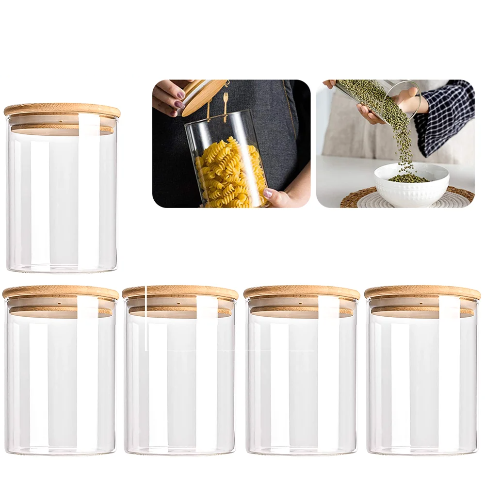 Glass Storage Jars with Wooden Lids – Airtight, Set of 5 & 300-950ml