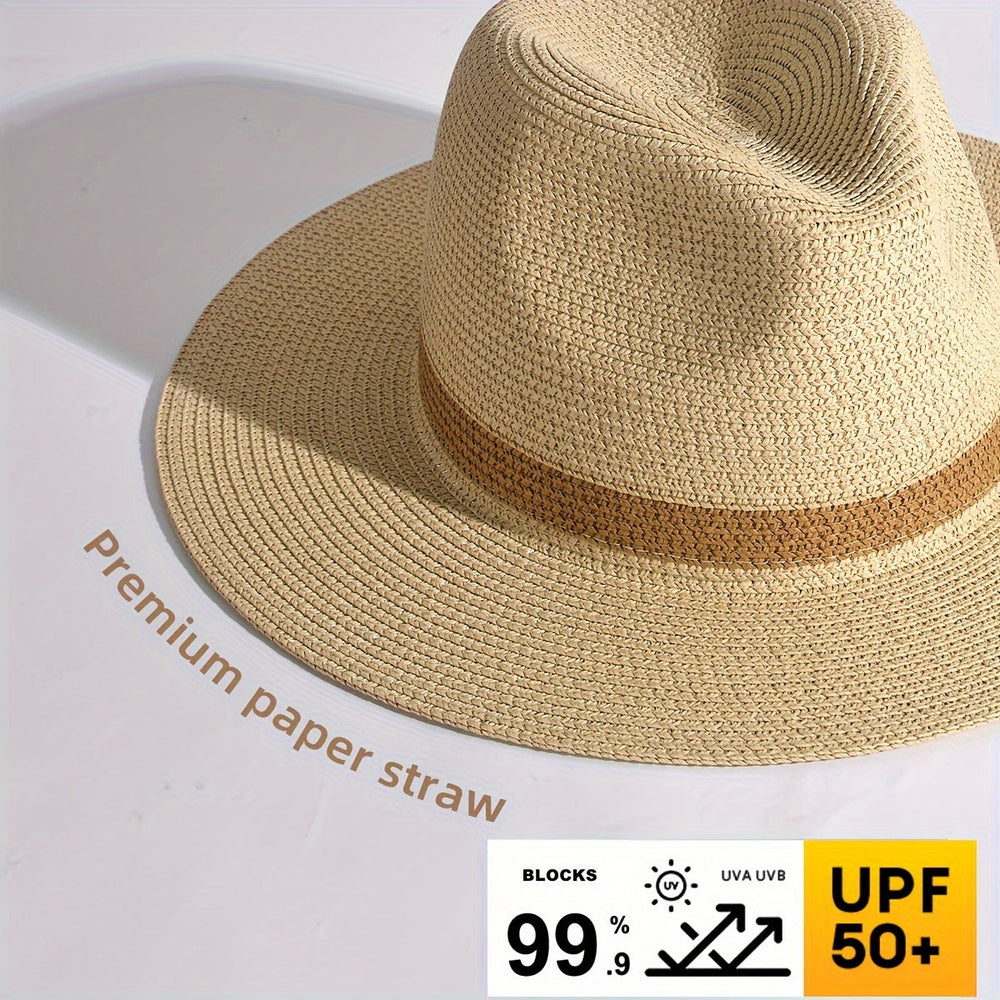 Wide-Brim Sun Hat – Unisex, Breathable Paper Straw & UV Protection