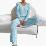 Women's Lounge Set – V-Neck, Ribbed Texture & Two-Piece
