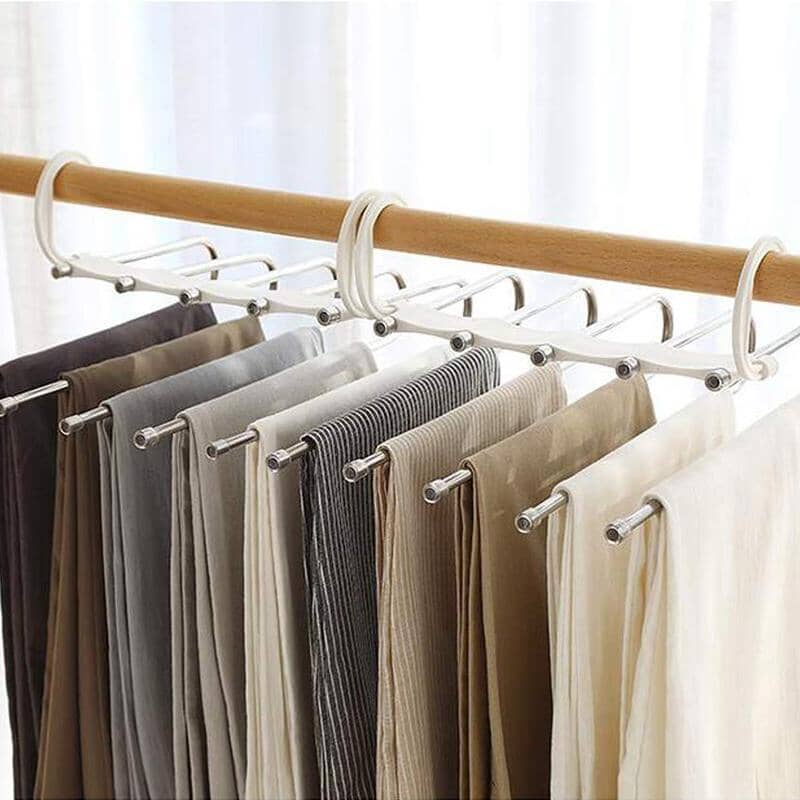 Extendable Trouser Hanger – Stainless Steel, 5 Slide-Out Bars & Non-Slip Tips