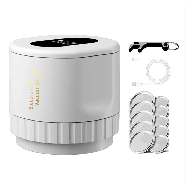 Electric Mason Jar Vacuum Sealer – USB Rechargeable, Wide-Mouth & Regular Lids, 30-Second Seal