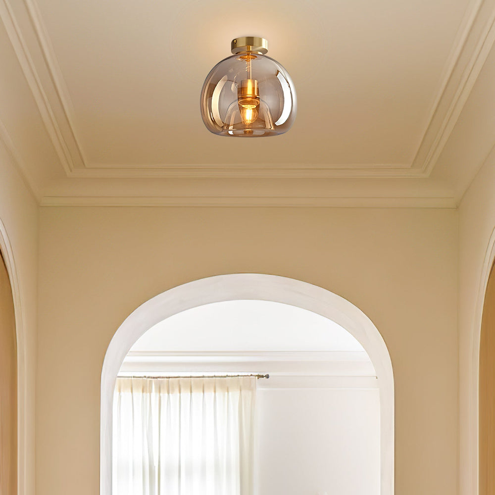 Vintage Bubble Glass Ceiling Light | Retro Amber Glass Pendant