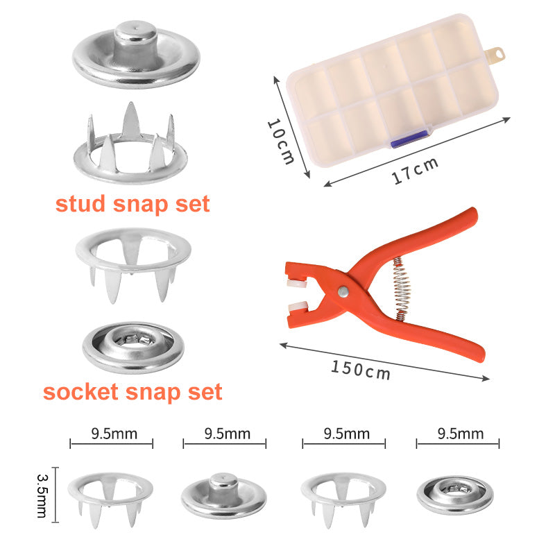 Metal Snap Fastener Set with Pliers – Stainless Steel, Silver & 50-Piece Kit