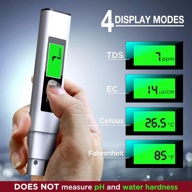 Digital TDS Water Tester – 4-in-1, TDS/EC/Temperature, Backlit Display, ±2% Accuracy